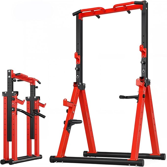 Foldable Power Tower Pull Up Bar Station, Adjustable Height | Portable Free Standing,700lbs Load Max, Adjustable Height fits Man,Woman,Power Tower Pull Up Dip Station, Multi Grips