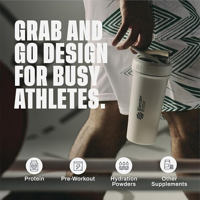 BlenderBottle Sport Sleek Shaker Cup Insulated Stainless Steel Water Bottle with Wire Whisk, 25-Ounce, Fog (Grey/Yellow)
