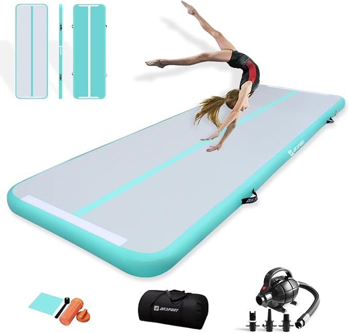 AKSPORT Gymnastics Air Mat Tumble Track Tumbling Mat Inflatable Floor Mats with Air Pump for Home Use/Tumble/Gym/Training/Cheerleading/Parkour/Beach/Park/Water