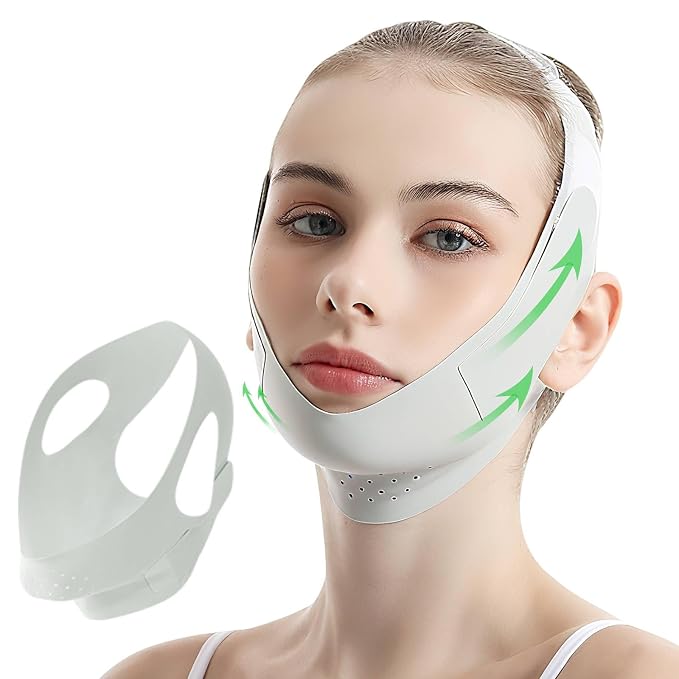 Reusable Facial Lifting Belt, V Line Lifting Mask with Chin Strap for Sleeping, Jaw Exerciser V-Shaped Double Chin Reduce (Green)