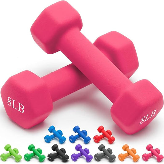 Portzon Dumbbells Neoprene with Non Slip Grip weight for Total Body Workout Compatible with of 2 Set,1-15 LB, Anti-Slip, Anti-roll, Hex Shape
