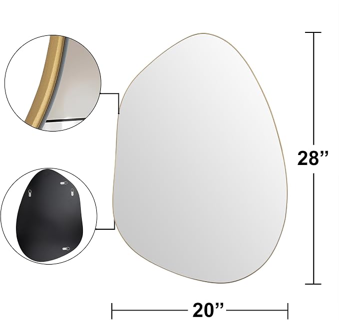 Irregular Wall Mirror Asymmetrical Mirror, Gold Mirror for Bathroom Living Room Entryway Bedroom, Decorative Modern Mirror, Tempered Glass, Shatterproof, Hangs Horizontally or Vertically (28" x 20")