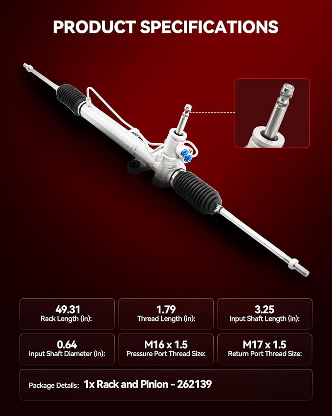 Torchbeam Power Steering Rack & Pinion Assembly Fit for 2003 2004 2005 2006 Outlander AWD, Hydraulic System Steering, Replaces OEM 26-2139