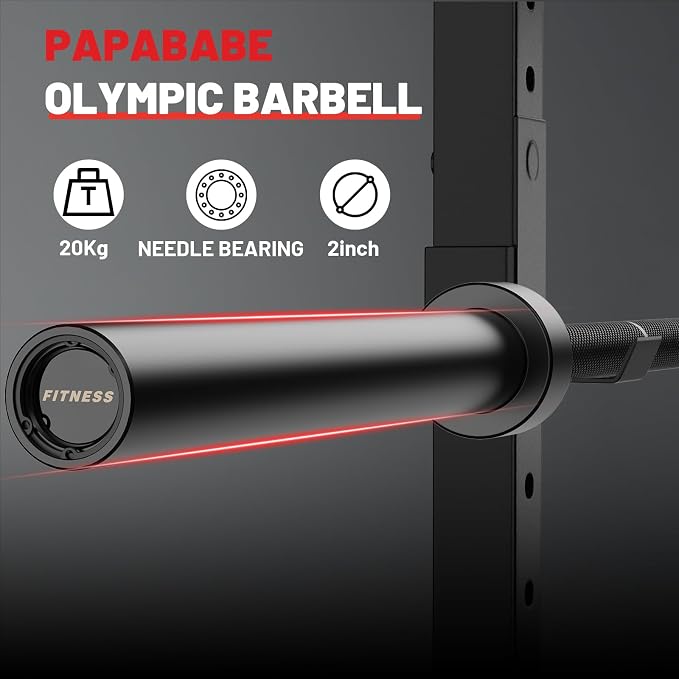 PAPABABE 7ft Barbell 45lb Olympic Barbell 1000/1500lbs Capacity Home Gym | 7ft 45lb 2" Olympic Barbell, 1000/1500lbs Capacity, Hybrid Needle Bearings & Bushings for Squat Curl Deadlift