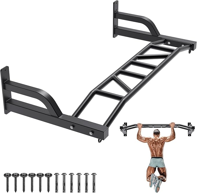 SELEWARE 48'' Heavy Duty Wall Mount Pull Up Bar with Cable Pulley System | Multi-function Chin up Bar with Cable Pulleys LAT Pulldown Attachments Heavy Bag Hanger for Home/Garage Gym Strength Training