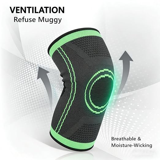 Knee Compression Sleeve For Women Men, Knee Braces for Knee Pain, Running Knee Brace, Knee Support For Knee Joint Pain (Gray with Green, Large)