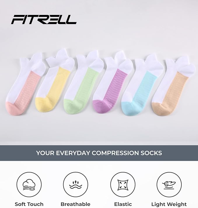 FITRELL Ankle Compression Socks for Women & Men - 5/6 Pairs Cushioned Arch Support Running Socks, Plantar Fasciitis Relief