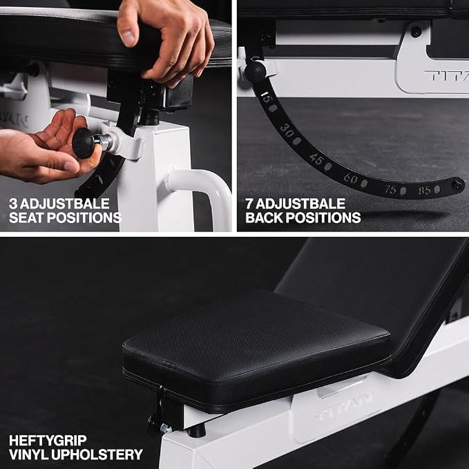 Titan Fitness Performance Series Adjustable Bench, Supports 650 LB Incline, Versatile Utility Bench for Home Gym Weightlifting, Strength Training, Flat, Incline, Upright Positions