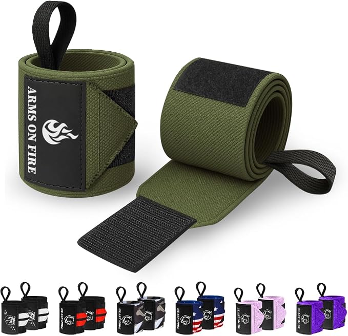 TECEUM Elastic Cotton Weightlifting Wrist Wraps with Thumb Loops, 1 Pair