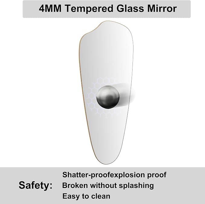 Irregular Wall Mirror Asymmetrical Mirror, Gold Mirror for Bathroom Living Room Entryway Bedroom, Decorative Modern Mirror, Tempered Glass, Shatterproof, Hangs Horizontally or Vertically (48" x 20")
