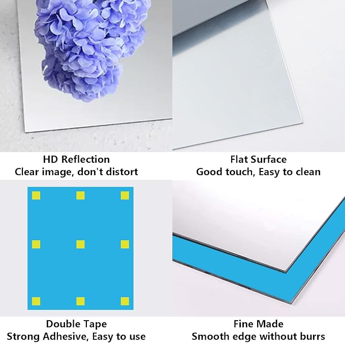 Acrylic Mirror Sheet for Wall, 15.7" x 19.6" x 1Pcs | Large Rectangular Mirror Tiles Frameless Wall Mounted Mirror Self-Adhesive Mirror Stickers for Vanity Bedroom Home Decor