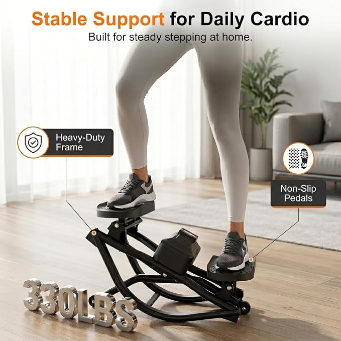 Rocking Stepper Side to Side for Exercise at Home, Low-Impact Rock Stepper Machine with Resistance Bands & Digital Display, Anti-Slip Pedals, Full Body Home Workout, 330 LBS Capacity (Black)