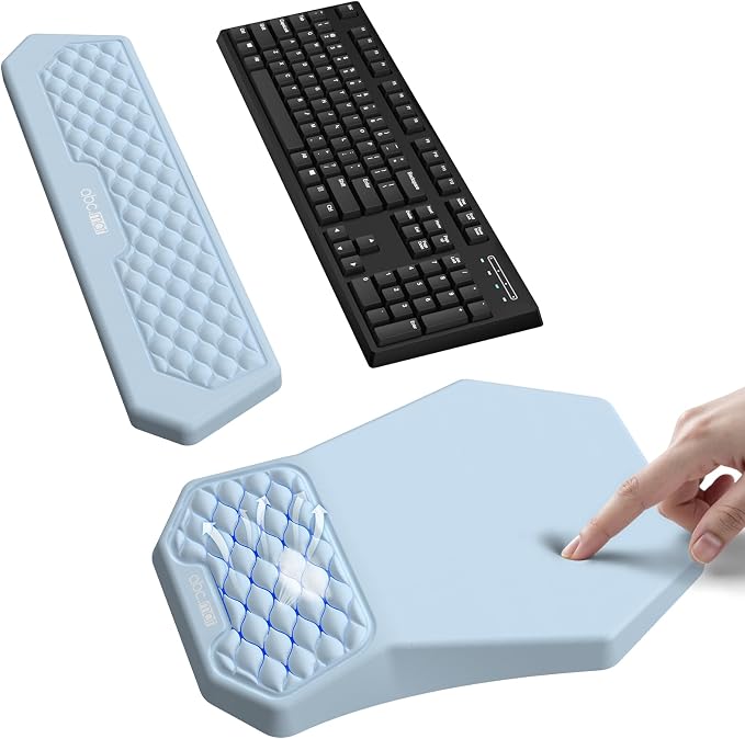 Ergonomic Mouse Pad Wrist Rest and Keyboard Wrist Rest Support Set | Massage Design Mousepad for Carpal Tunnel Pain Relief, Memory Foam, Non-Slip PU Base for Computer Desk, Blue