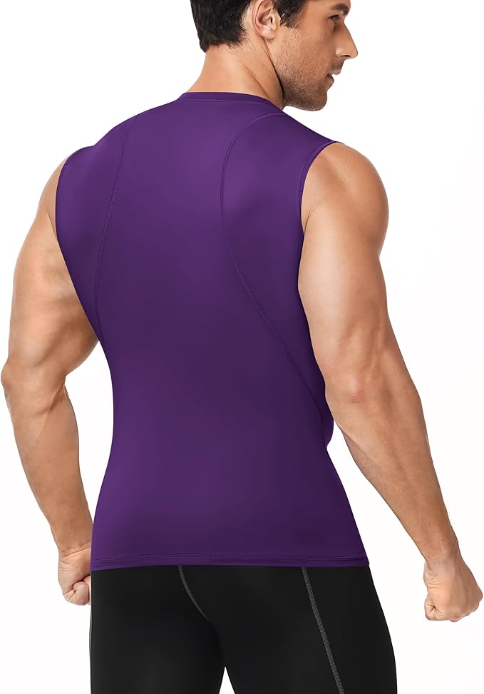 Men's Compression Shirt Sleeveless Athletic Workout Tank Tops Quick Dry Muscle Undershirts for Gym Running