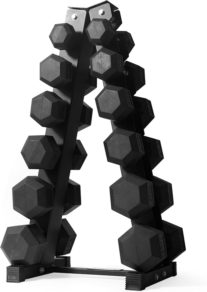 RitFit Rubber Coated Hex Dumbbell Weights Set for Home Gym | Cast Iron Core, Anti-Slip Knurled Chrome Handle, Hexagon Anti-Roll, Heavy-Duty Dumbbell Set for Strength Training
