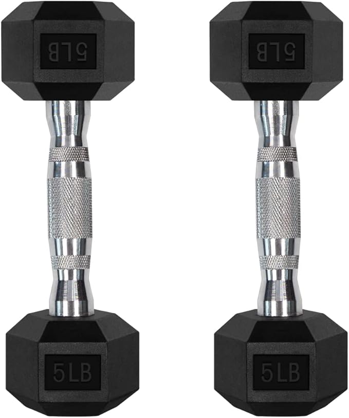 RitFit Rubber Coated Hex Dumbbell Weights Set for Home Gym | Cast Iron Core, Anti-Slip Knurled Chrome Handle, Hexagon Anti-Roll, Heavy-Duty Dumbbell Set for Strength Training