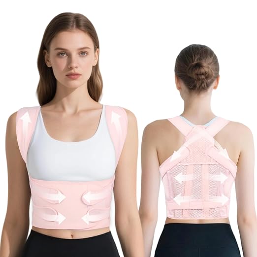 Back Brace Posture Corrector for Women and Men, Adjustable Shoulder Straightener Full Lumbar Support Belt, Upper and Lower Back Pain Relief, Scoliosis Hunchback Hump Thoracic Spine Corrector (Pink M)