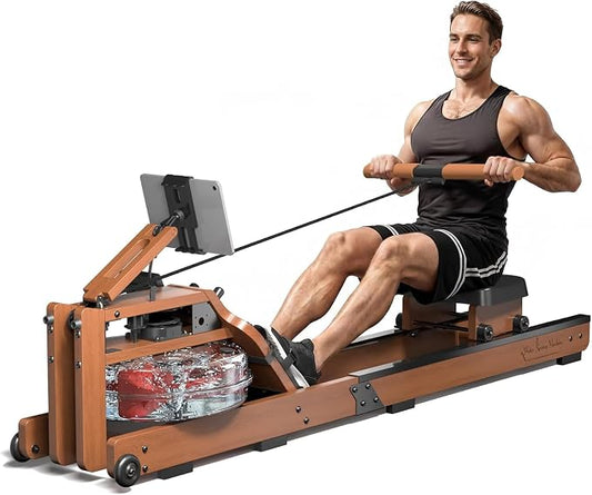 Rowing Machines for Home,Water Rowing Machine with Upright Design,400LBS Capacity,LCD Monitor,Smooth Glide Rails,Comfortable Seat,Free App(Bluetooth) Supported for Immersive Water Rower&Home Gym