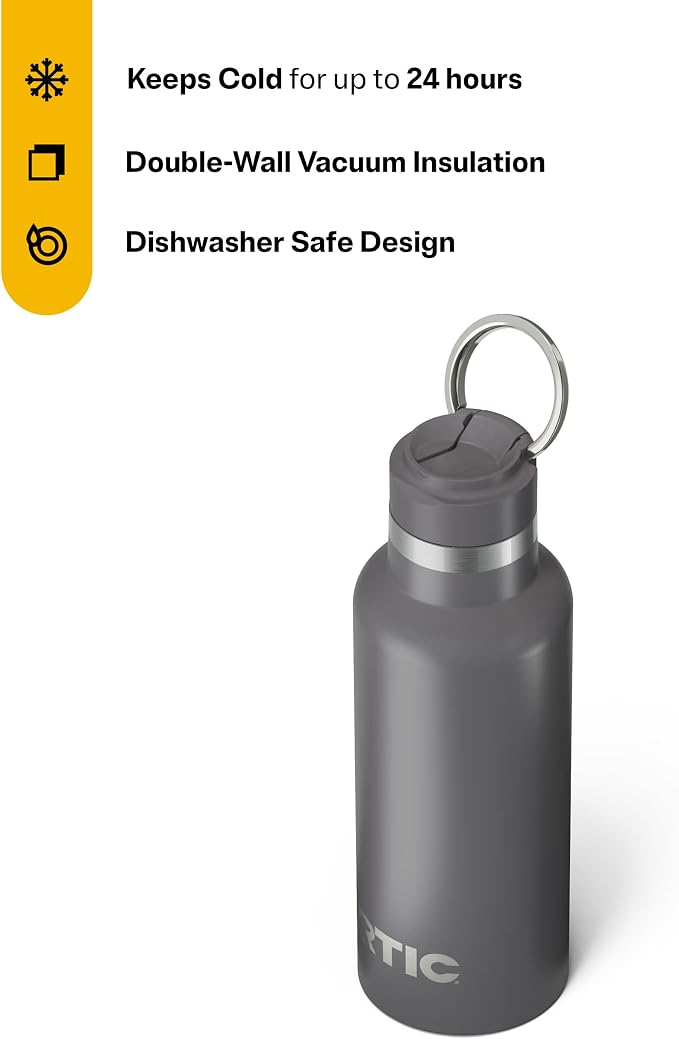 RTIC 16oz Journey Water Bottle, Ceramic Lined, Graphite | Stainless Steel Metal, Insulated for Hot and Cold Drinks, Sports, Travel and Camping
