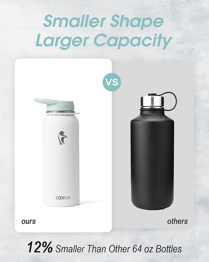 Coolflask 40 oz Water Bottle Insulated Stainless Steel with Strap | Metal Water Flask with Straw & Spout Lids, Triple-Wall, Cold 48+h, Dishwasher Safe, Leakproof, BPA-Free, for Gym & Hiking
