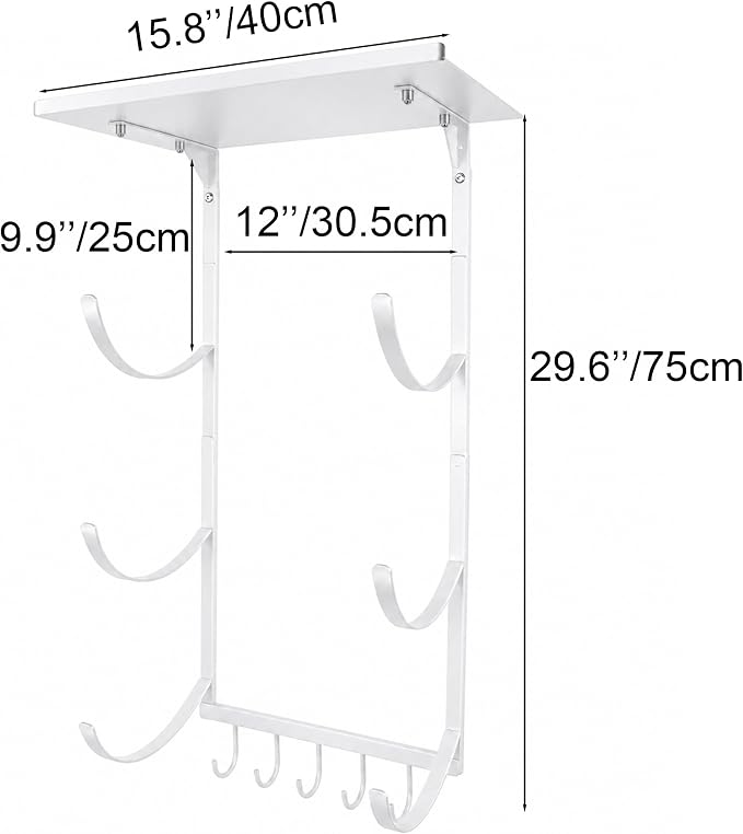 Wall Mount Yoga Mat Storage Rack, Heavy Duty Iron Organizer with 3-Tier J-Hooks, Wide Top Shelf and 5-Hook Bottom Rail for Yoga Mats, Foam Rollers, Blocks and Home Gym Accessories