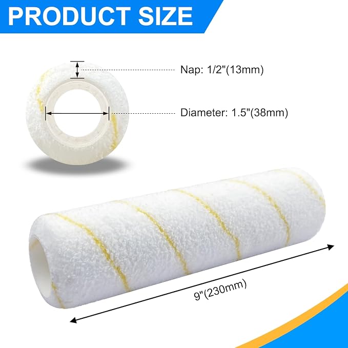 9 Inch Microfiber Paint Roller Covers, 1/2" Nap, 3-Pack | Paint Rollers for Wall & Ceiling Painting, Smooth and Textured Surfaces, Professional &Home Use