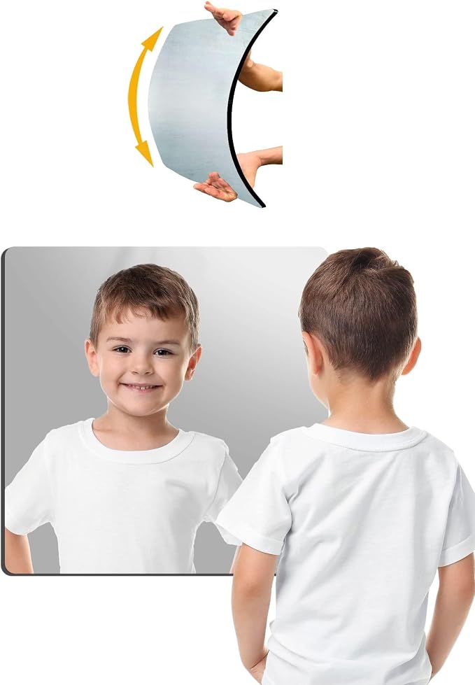 Unbreakable Kids Mirror Tiles for Wall Decor, 1 PCS 8 x 8 Inches Toddler Mirror Full Length, Stick on Classroom Small Plastic Baby Mirrors, Shatterproof Home Gym Acrylic Door Mirrors for Bedroom