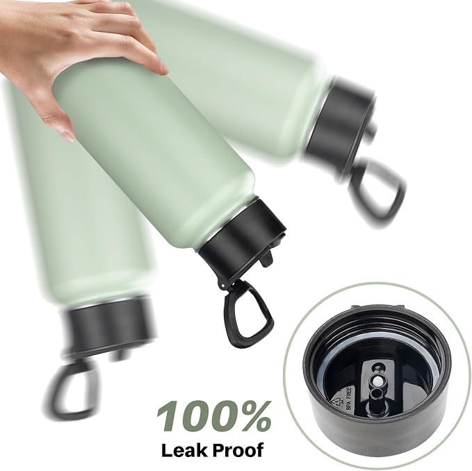 Insulated Water Bottle With Straw,32 oz Vacuum Insulated Stainless Steel Sports Water Flask,Keeps Cold and Hot,Metal Water Bottle Wide Mouth for Gym Travel Camping (Green tea)