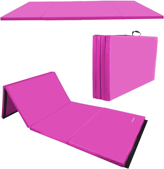 BalanceFrom 6x4 Feet 4-Panel Folding Gymnastics Mat – 2-Inch Thick Pad with Vinyl Surface and Carrying Handles for Tumbling, Yoga, Pilates, Home Workouts, and Martial Arts