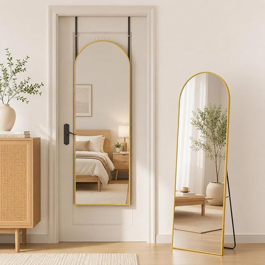Antok 56" x14” Arched Full Length Floor Mirror, Gold Aluminum Frame, Free Standing/Wall Mount/Leaning for Bedroom, Living Room, Dressing Room