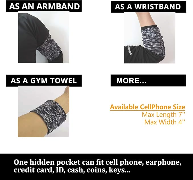 Walking Running Armband Sleeve Wristband Band Case Pouch Pocket Compatible with iPhone 6 6S 7 8 Plus X XR XS 11 12 Max Pro Android Samsung Galaxy Pixel Skating Riding Jogging - Variegated Grey/Large