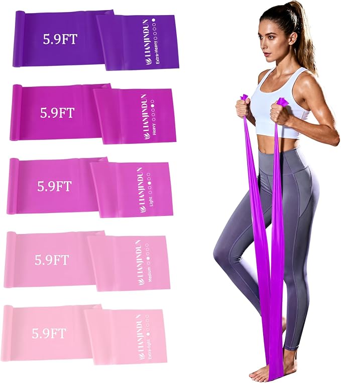 5-Piece Resistance Bands Set, 5.9 ft, Latex-Free for Exercise and Therapy | Elastic Bands for Stretching, Physical Therapy, Yoga, Pilates and Home Workouts, Suitable for Women and Men