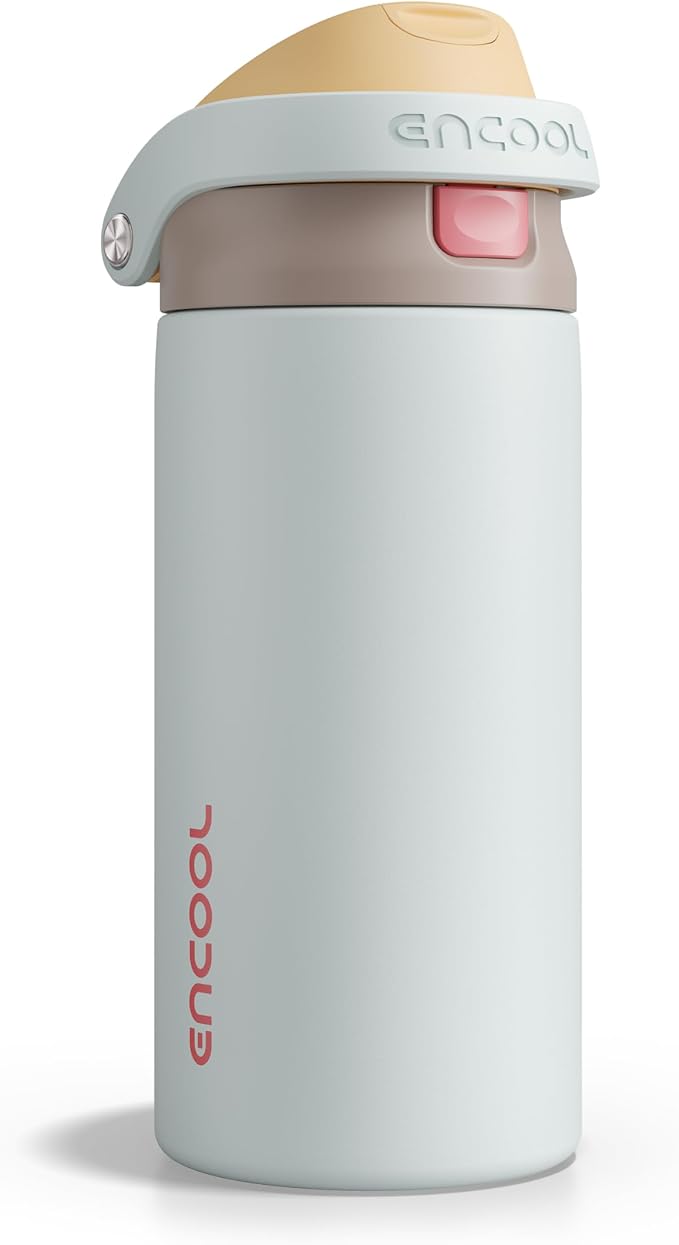 ENCOOL Leakproof Insulated Water Bottle with Straw Dual-Sip Water Bottle Bag-Safe Design for Work, Commute & Gym – Keeps Drinks Cold All Day, 18 oz, Clay Grey
