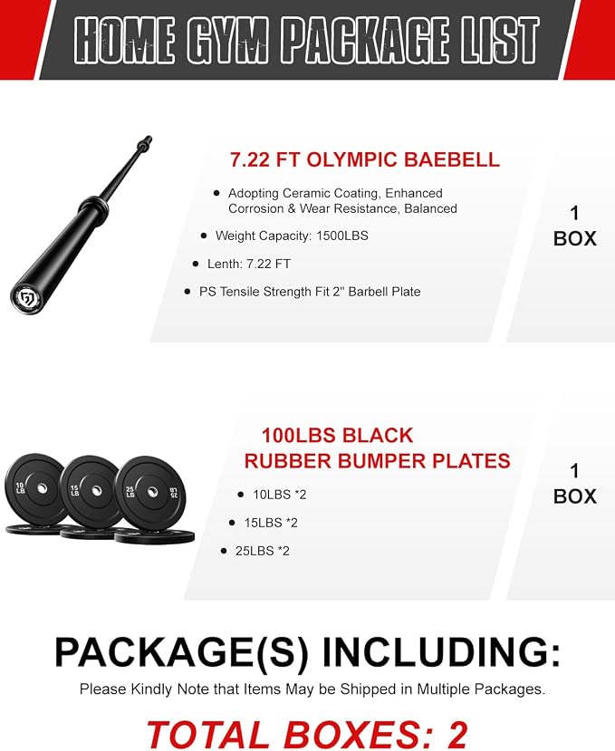 PB01 7FT Olympic Barbell, Weight Bar with Knurled Grip for Squats, Deadlifts, Weightlifting, Strength Training, Bench Press, Fits 2-inch Standard Weight Plates, 1500LB Capacity
