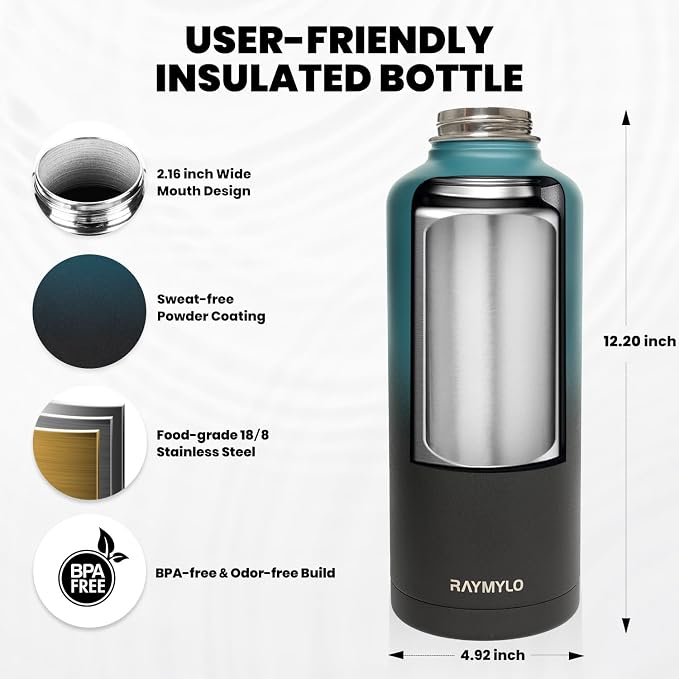 RAYMYLO Insulated Water Bottle 87 oz, Triple Wall Vacuum Stainless Steel (Cold for 48 Hrs), Leak Proof & Non-BPA, Modern Water Flask Jug with Paracord Handle & Straw Spout Lids, Indigo/Black | Cold for 48 Hrs), Leak Proof & Non-BPA, Modern Water Flask ...