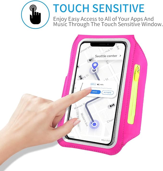 Running Armband with Earphone Pouch Fits Phones up to 6.9" | Cell Phone Armband for iPhone, Water Resistant & Breathable Sports Phone Holder & Zipper Pocket Car Key Holder for Jogging
