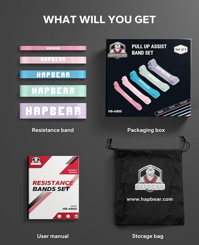 HAPBEAR Pull Up Assistance Bands - Pull Up Bands - Resistance Bands - Exercise Bands Resistance Bands Set - Workout Bands for Working Out, Stretching, Muscle Training