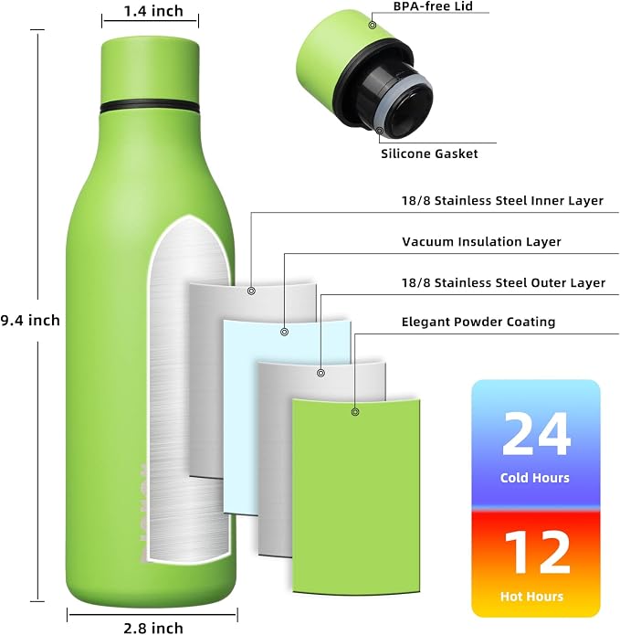 BJPKPK 18oz Insulated Water Bottle, Stainless Steel Bottle with Carry Strap