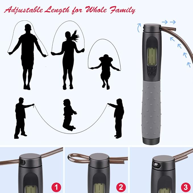 Jump Rope, Weighted Jump Rope for Fitness, Skipping Rope with Counter - Heavy Handles, Adjustable Length - Cordless Jumping Rope for Men Women Kids Fitness Exercise Training