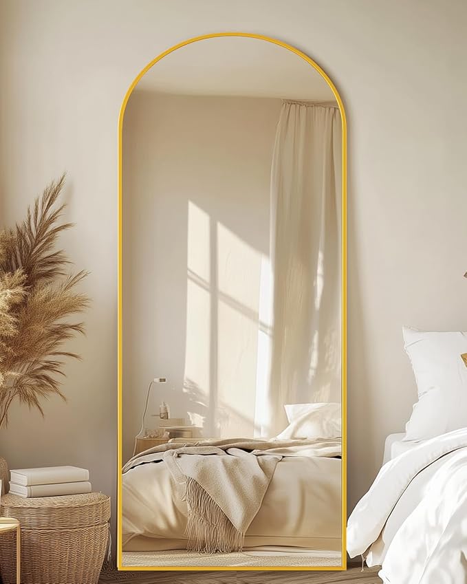 Full Length Mirror 58" L x 18" Full Body Standing Mirror for Bedroom, Living Room, Gym, Dorm - Shatter-Resistant & Easy Assembly, Arched Style Gold