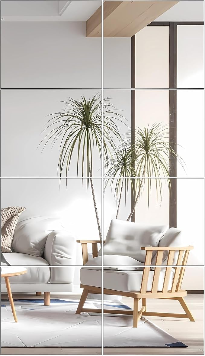 VASUHOME Glass Full Length Wall Mirror Tiles - [12x10 Inch - 8PCS] HD Gym Mirrors for Home Gym, Full Body Long Mirror for Bedroom, Living Room, Door, Closet