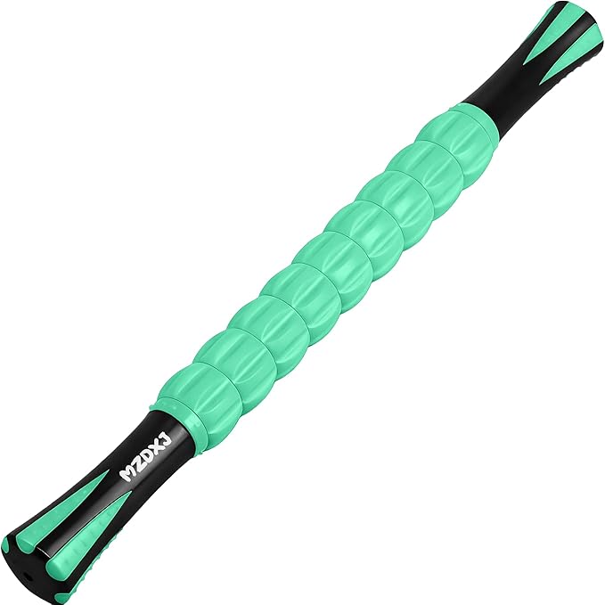 Muscle Roller & Massage Roller Stick for Athletes - Lymphatic Drainage Support, Relieves Muscle Soreness, Cramping & Tightness - Targets Legs, Arms, Back & Calves （Mint Green Wheel）