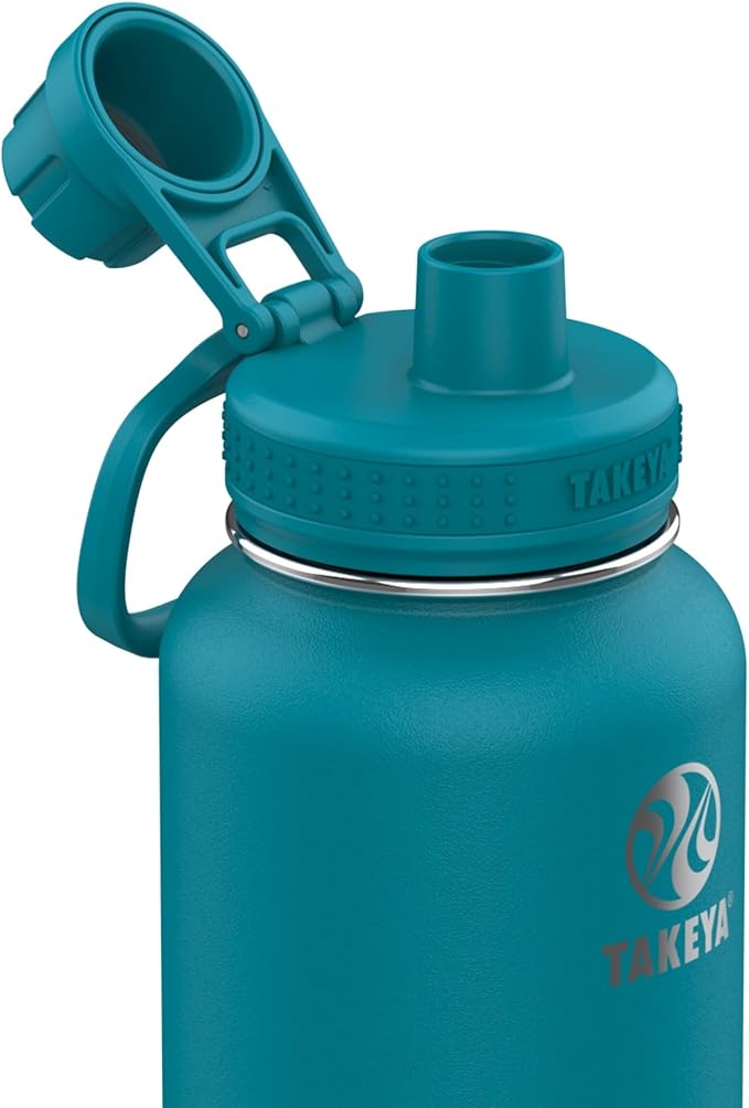Takeya Actives Water Bottle with Spout Lid - Bottle with Double Stainless Steel Insulation - Dishwasher Safe & BPA-Free - Bottle with Spout Lid & Removable Bumper - 40 oz, Mystic Blue