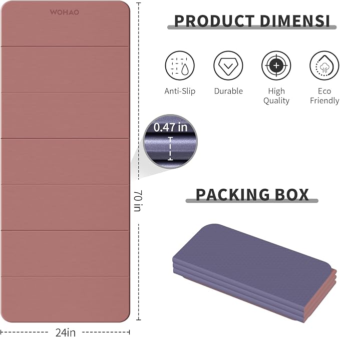 7-Fold Yoga Mat 70"x24" - 1/2 Inch Thick | Folding Exercise Mat, Compact Non-Slip TPE Mat, For Travel, Storage, Yoga & Home Gym, Lightweight & Portable