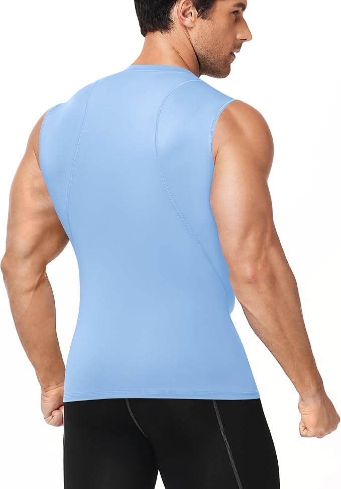 Men's Compression Shirt Sleeveless Athletic Workout Tank Tops Quick Dry Muscle Undershirts for Gym Running