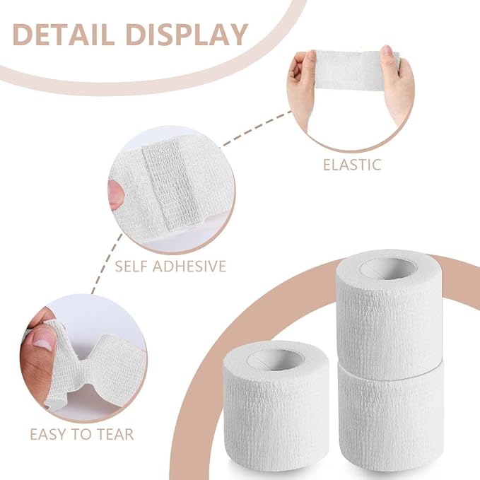KISEER 30 Pack 2 Inch x 5 Yards White Self Adhesive Bandage Breathable Cohesive Bandage Wrap Rolls Elastic Self-Adherent Tape for Stretch Athletic, Sports, Wrist, Ankle