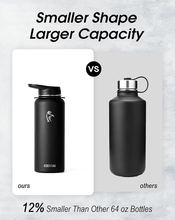 Coolflask 40 oz Water Bottle Insulated Stainless Steel with Strap | Metal Water Flask with Straw & Spout Lids, Triple-Wall, Cold 48+h, Dishwasher Safe, Leakproof, BPA-Free, for Gym & Hiking