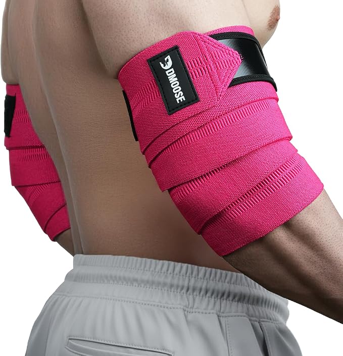 DMoose Fitness Elbow Wraps for Weightlifting (Pair) - 40'' Adjustable Strap for Gym Workout & Bench Press, Compression Elbow Sleeves for Tendonitis, Joint Support, Powerlifting & Deadlifts