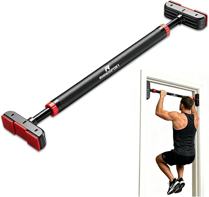 RHINOSPORT Door Pull Up Bar Doorway Chin Up Bar from 69-92 cm (27.1in-36.2in) Workout Equipment for Home Gym Upper Body Workout Non-Slip