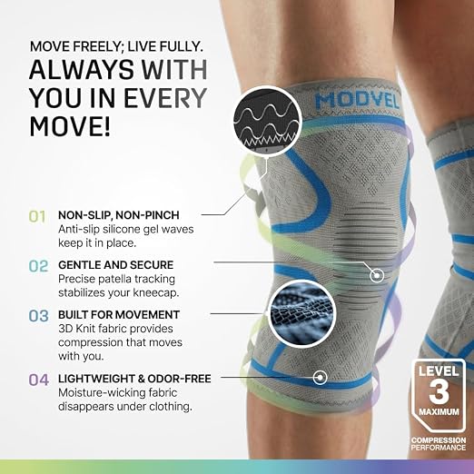 Modvel 2 Pack Knee Brace for Women - Knee Support for Walking, Knee Compression Sleeves for Pain Relief, Knee Sleeves for Women, Knee Brace for Sports, Workouts & Arthritis